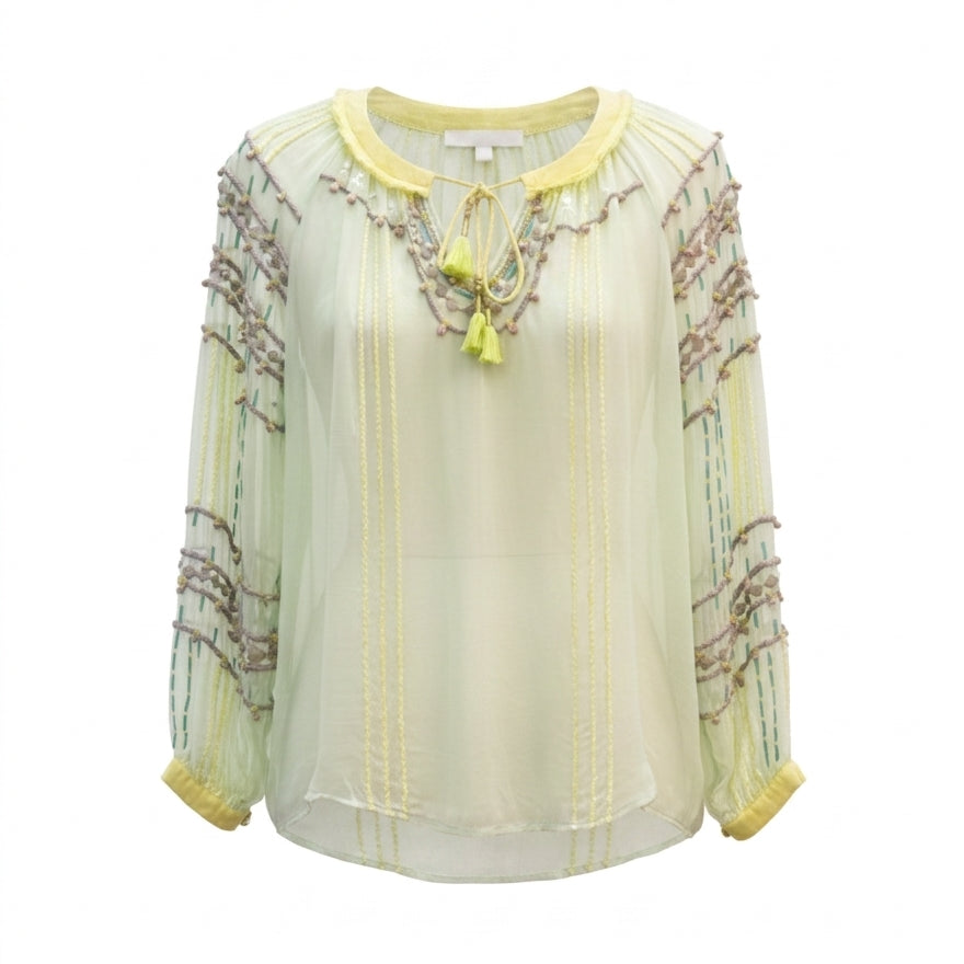 Blink London · Beaded Viscose Sheer Top · XSmall · MintMulti