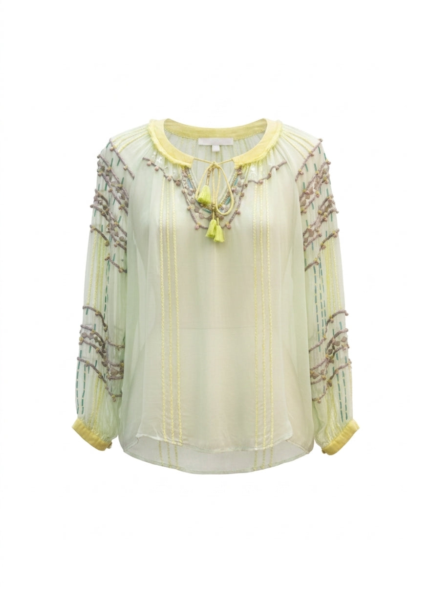 Blink London · Beaded Viscose Sheer Top · XSmall · MintMulti