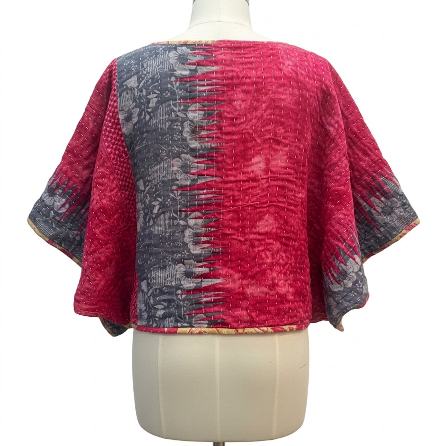 Artisan Made · Kimonosleeve Kantha Top · OS · RedGray