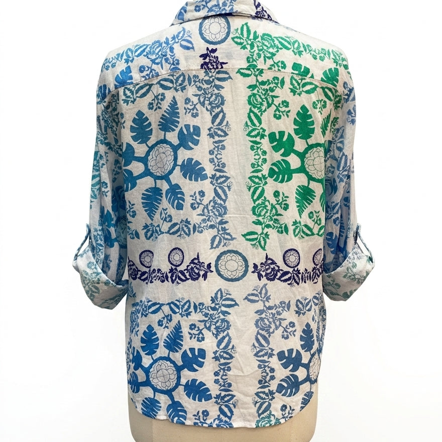 SigridOlsen · Shirt · Large · White, Blue, Green Floral