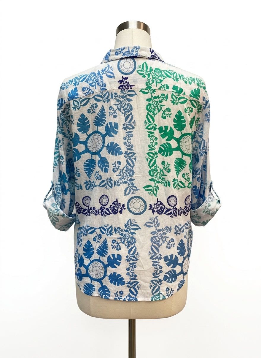 SigridOlsen · Shirt · Large · White, Blue, Green Floral