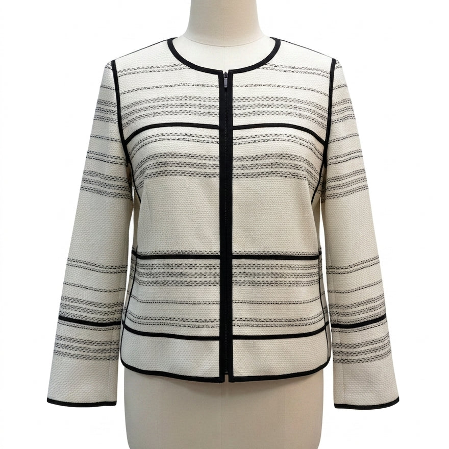 Lafayette 148 · Woven Zip Jacket · 1X · Cream/Black