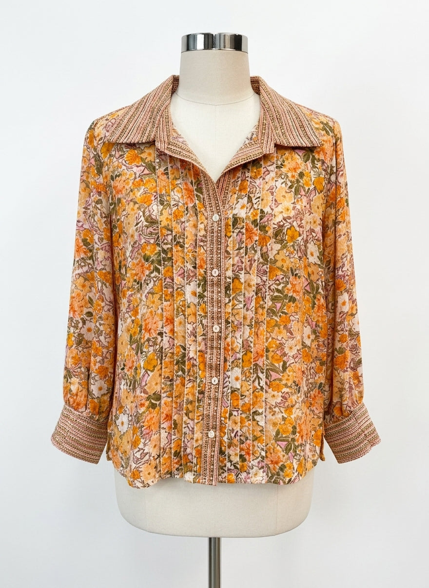 Democracy · Orange Floral Pleate · Medium · Orange Floral