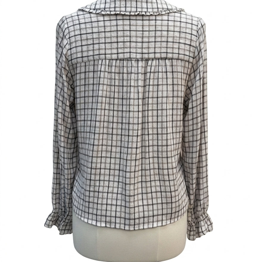 Jane&Delancey · Peter pan collar LongSleeve Shirt · Medium · Beige Brown Plaid