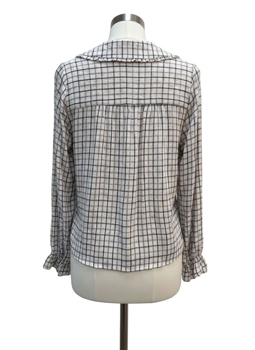 Jane&Delancey · Peter pan collar LongSleeve Shirt · Medium · Beige Brown Plaid