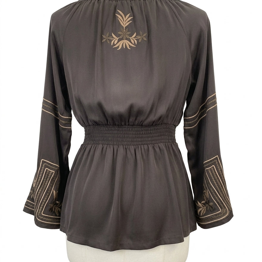 Anthropologie · Blue Tassel Embroidered w/ Smocked Waist · Small · Cocoa