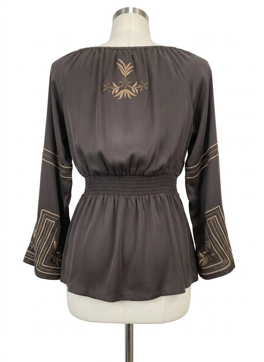 Anthropologie · Blue Tassel Embroidered w/ Smocked Waist · Small · Cocoa