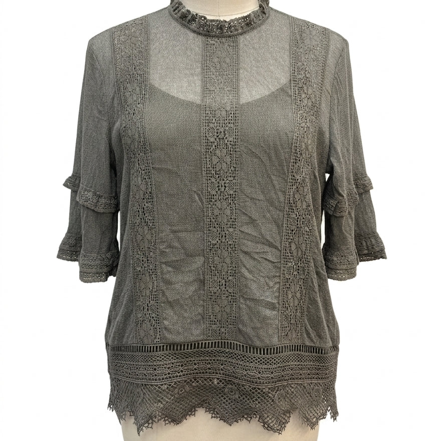 Anthropologie · Blue Tassel Celadon Lace Top · XSmall · Celadon
