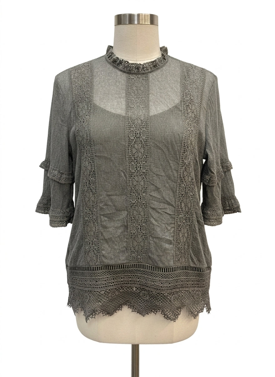 Anthropologie · Blue Tassel Celadon Lace Top · XSmall · Celadon