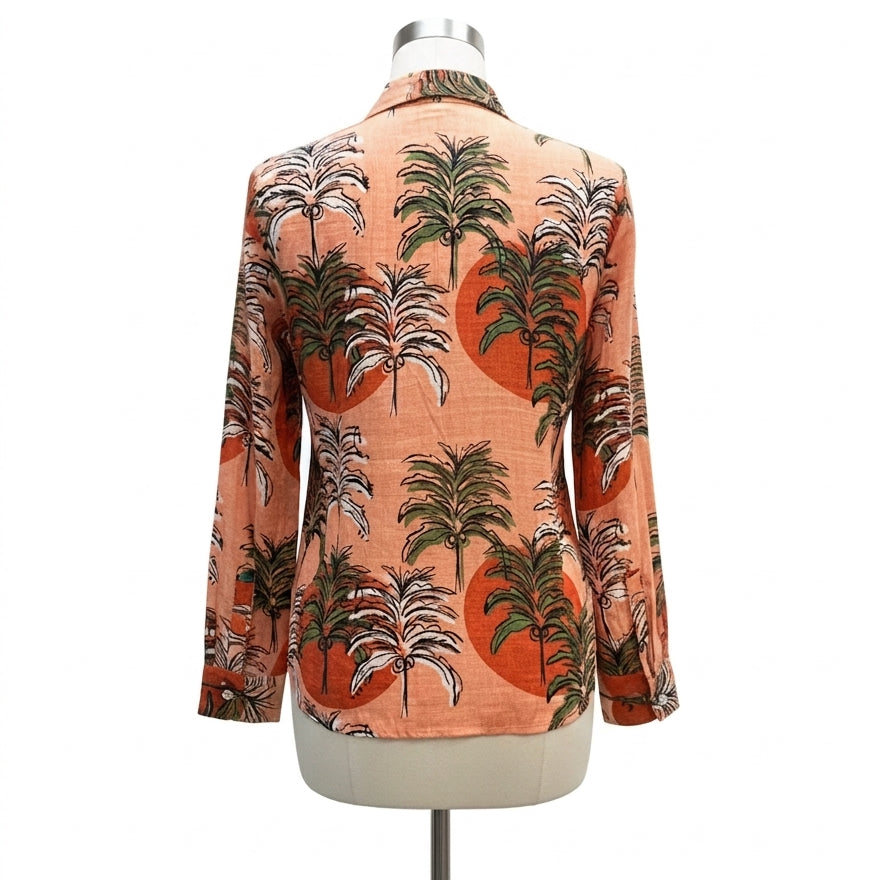Nicole Miller · Long Sleeve Palm Tree Print Shirt · Medium · ApricotMulti