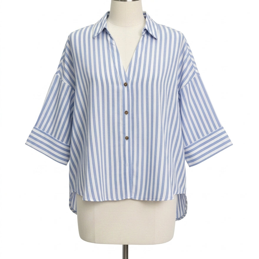 Cicy Bell · Elbow Length Top · Large · Blue/White