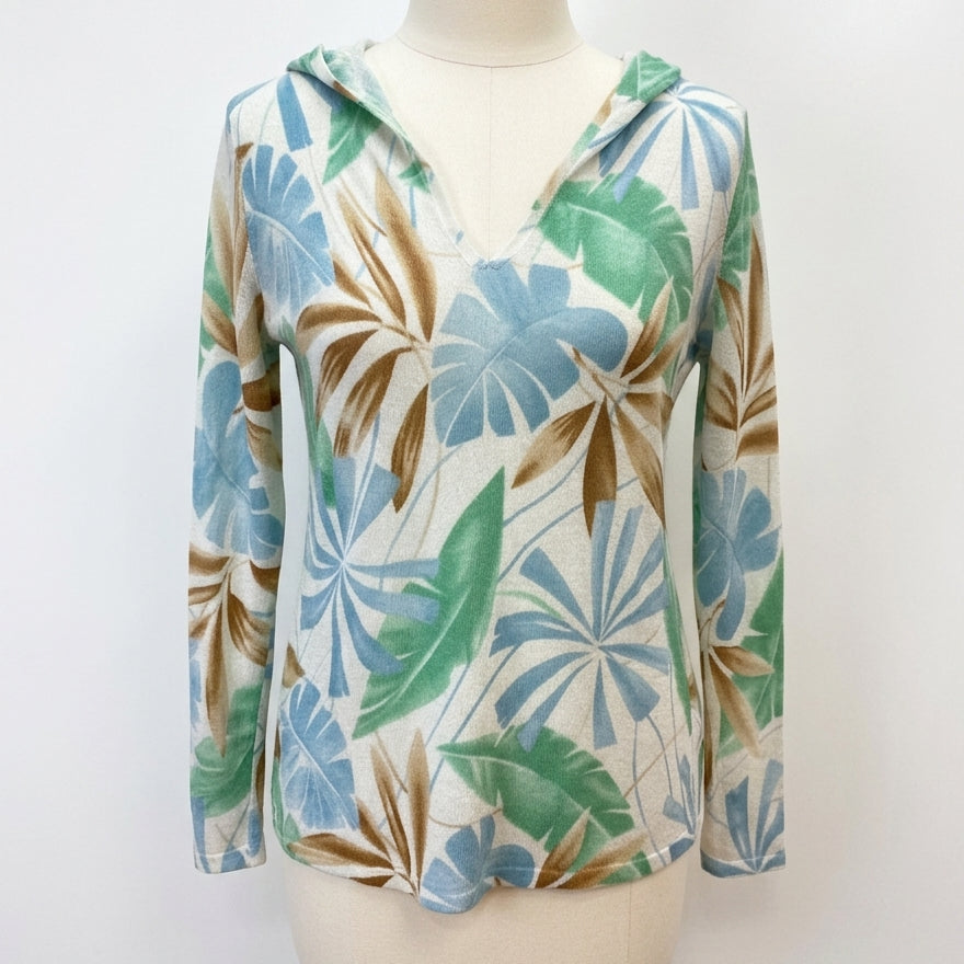Tommy Bahama · Hoodie · Medium · White Blue Leaf Print