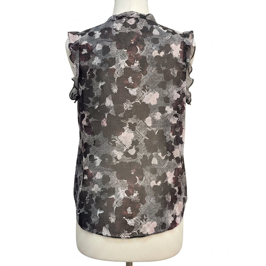 CAbi · Flutter Sleeve Top (Weaver BlackPink Floral Sheer) · Medium · BlackPink Floral Sheer