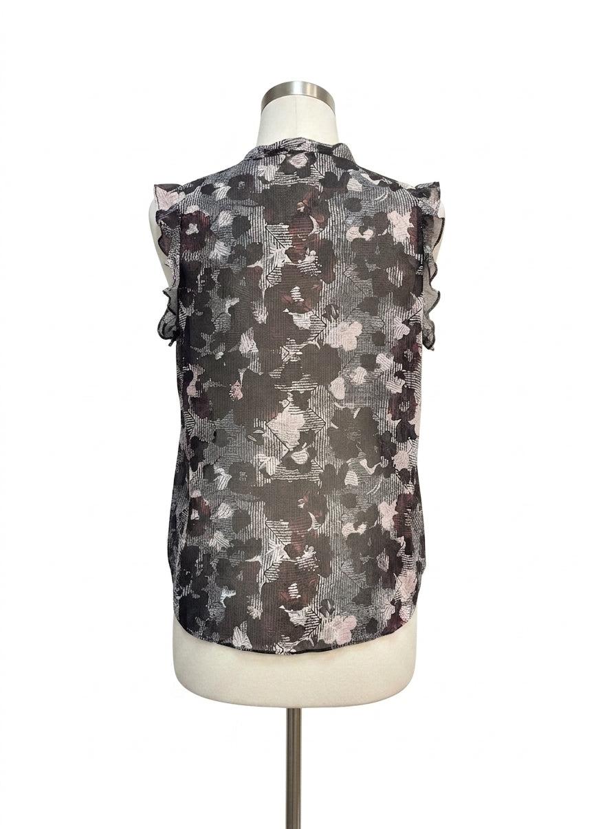 CAbi · Flutter Sleeve Top (Weaver BlackPink Floral Sheer) · Medium · BlackPink Floral Sheer