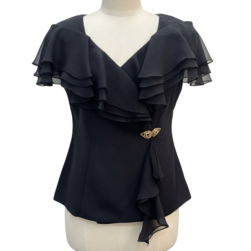 Alex Evenings · Flutter Sleeve Top · 10 · Black