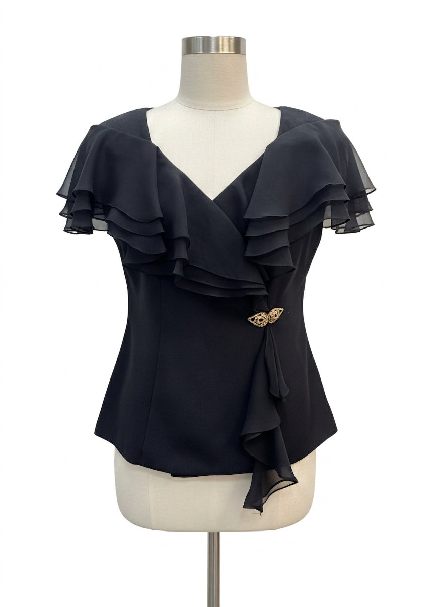 Alex Evenings · Flutter Sleeve Top · 10 · Black