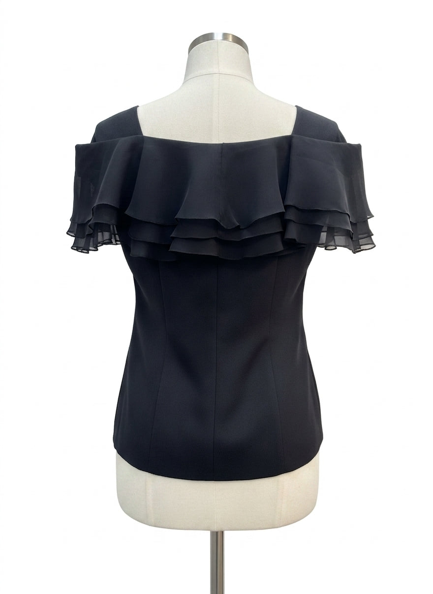 Alex Evenings · Flutter Sleeve Top · 10 · Black