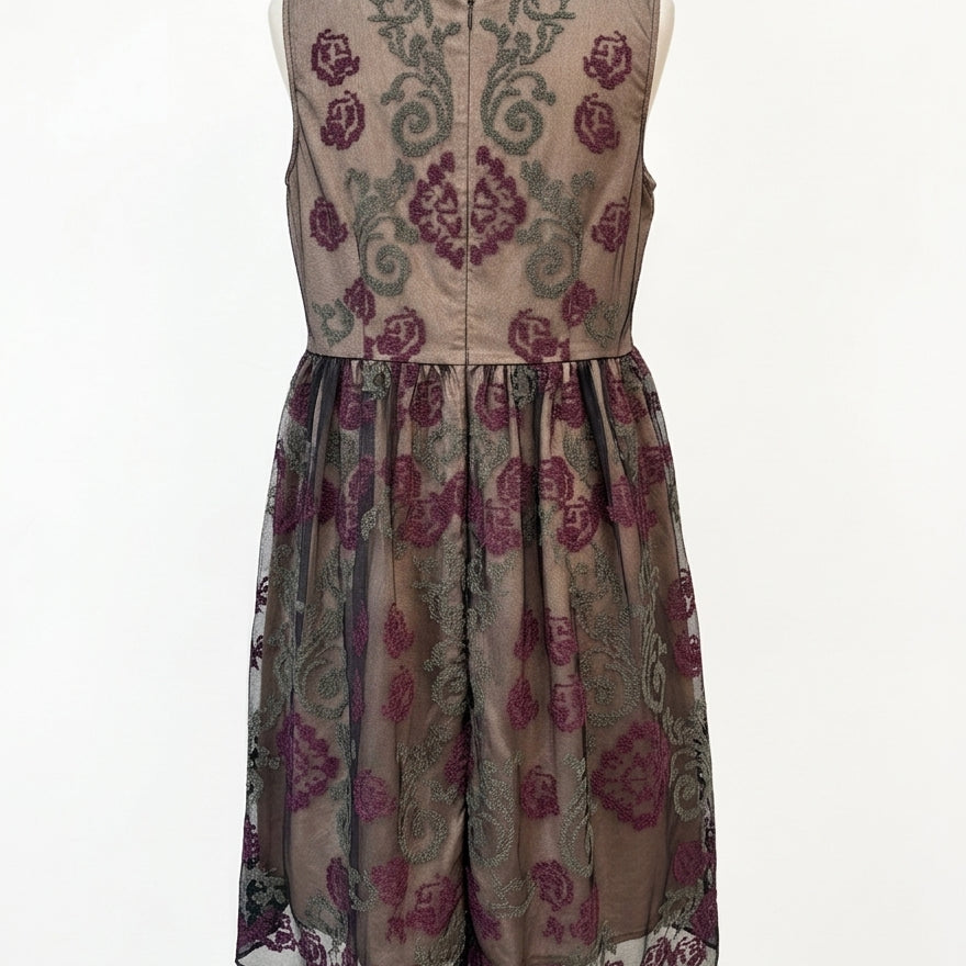 Sundance · Lace Overlay Dress Rose Cross Stitch · 4 · Burgundy, Black