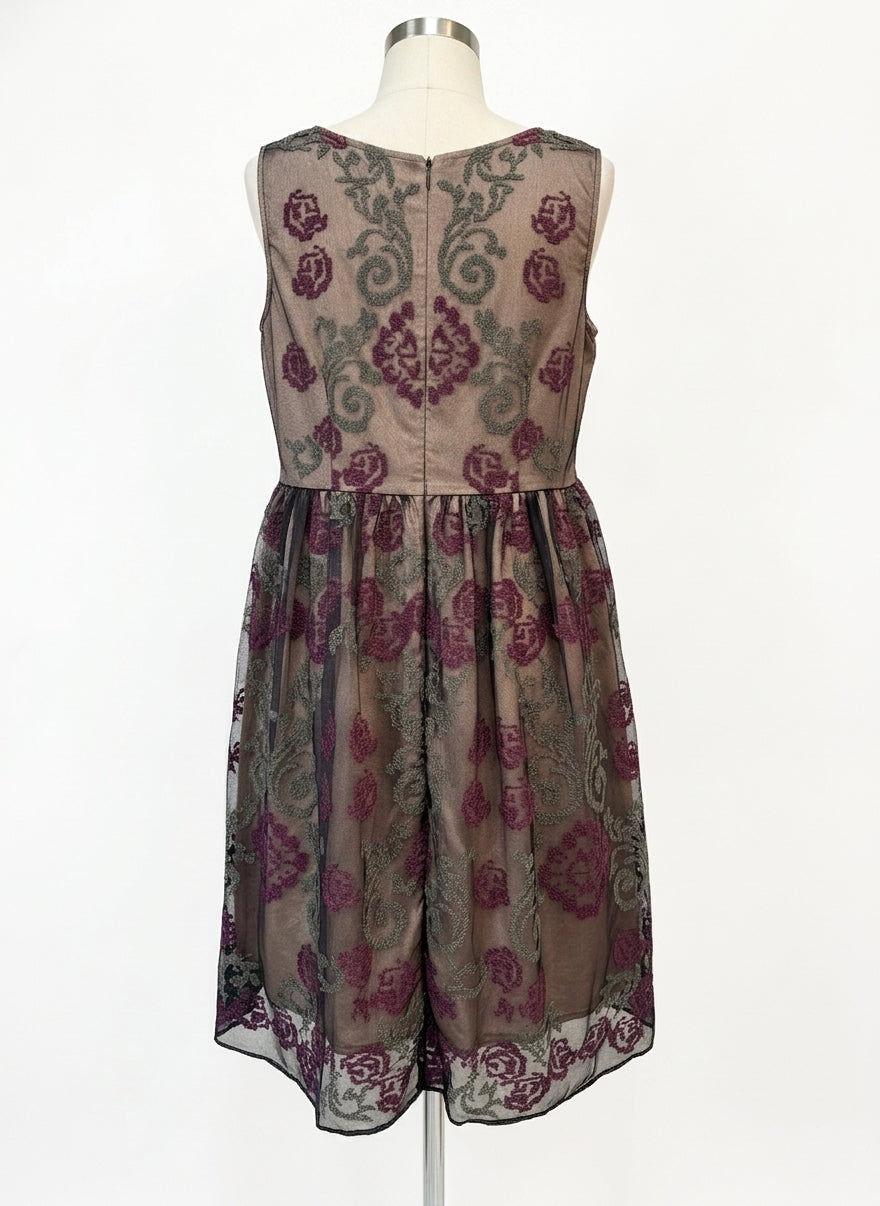 Sundance · Lace Overlay Dress Rose Cross Stitch · 4 · Burgundy, Black