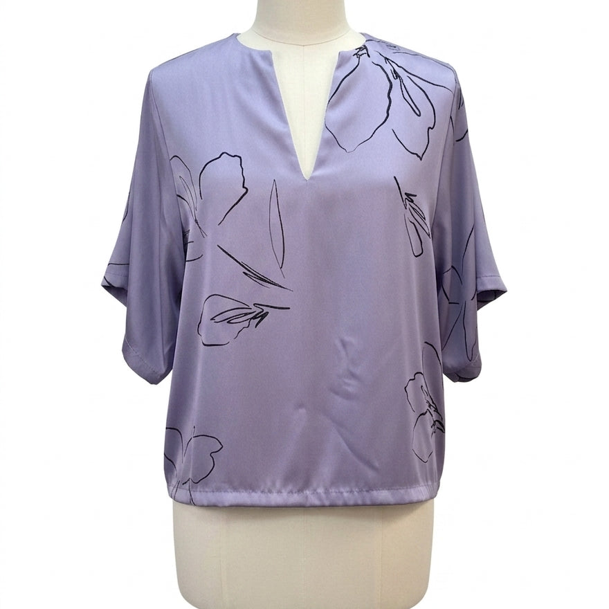 Worthington · KimonoSleeve Top Abstract Floral Print · Large · PurpBlack