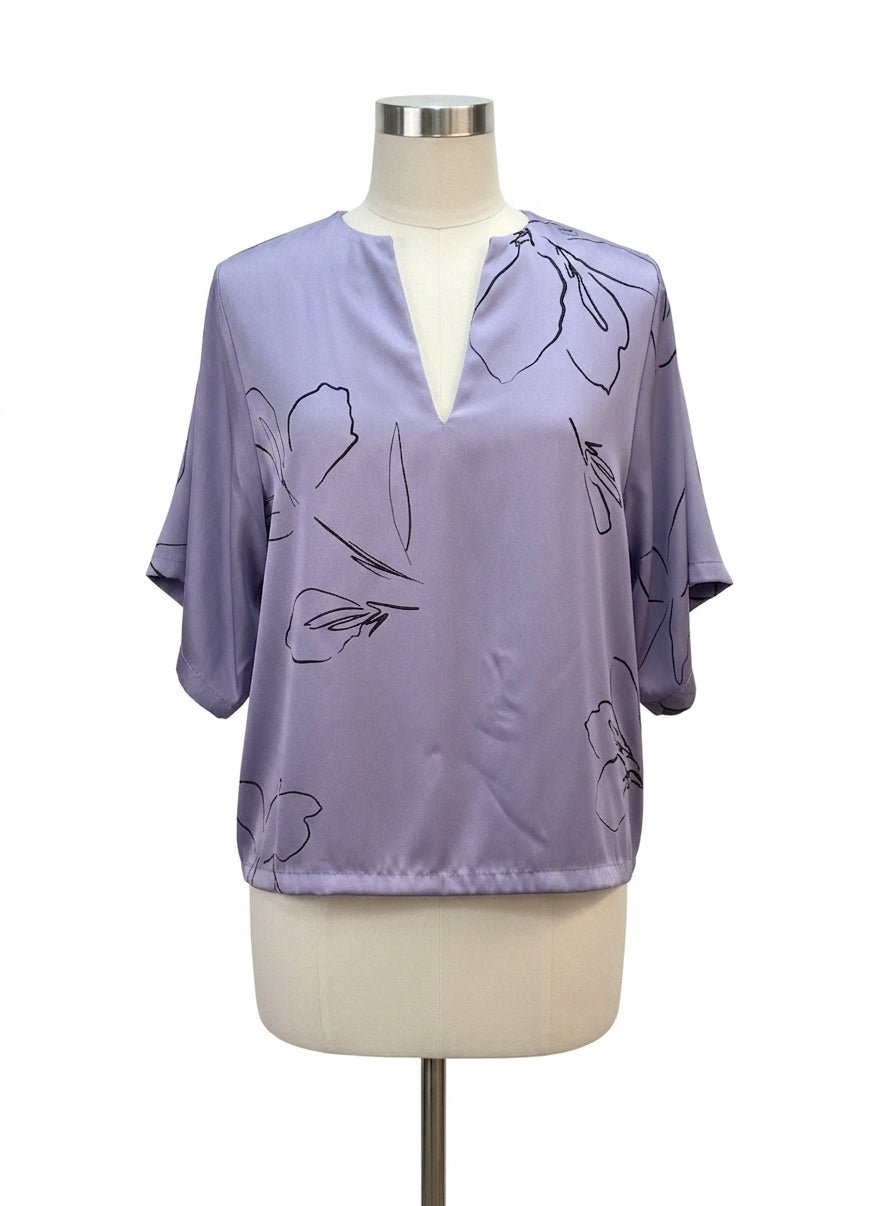 Worthington · KimonoSleeve Top Abstract Floral Print · Large · PurpBlack