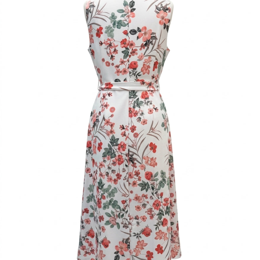Calvin Klein · Belted Dress · 10Petite · White Coral Floral