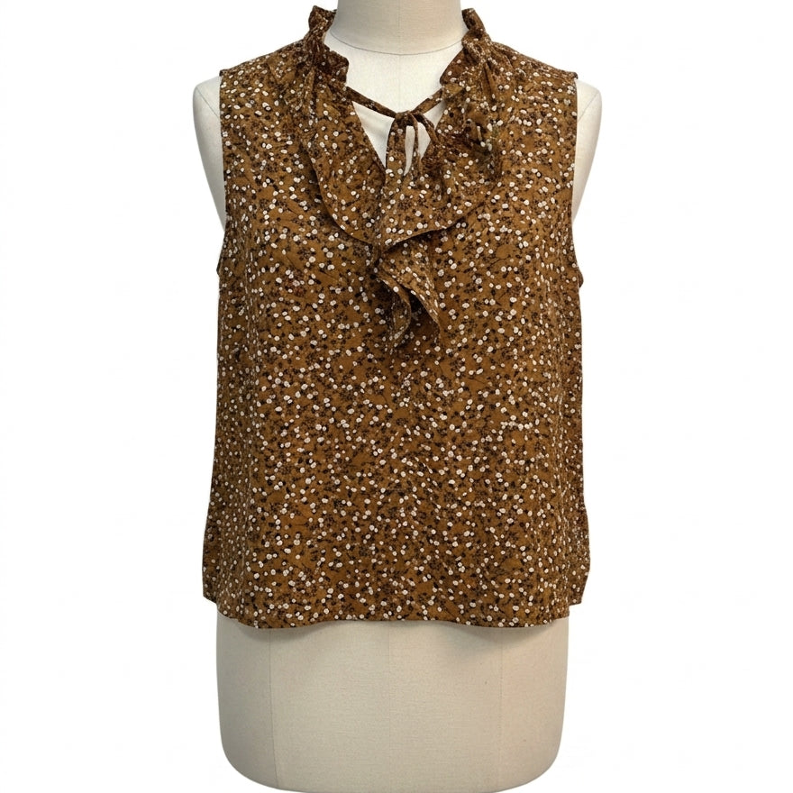 LOFT · Sleeveless Top Ruffle Detail · Large · Tawny Floral