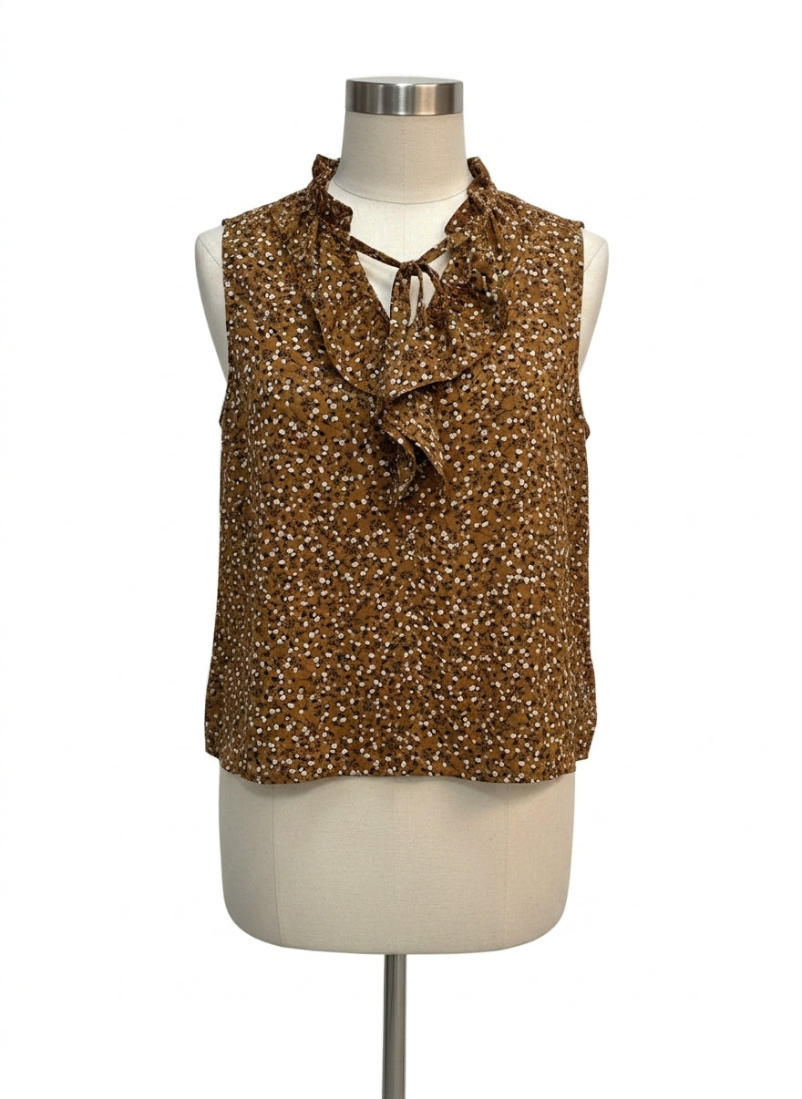 LOFT · Sleeveless Top Ruffle Detail · Large · Tawny Floral