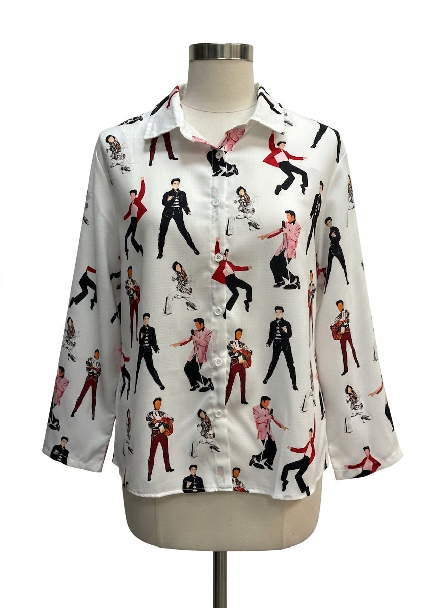 Fashion Top · Elvis Print · Large · WhiteBlk