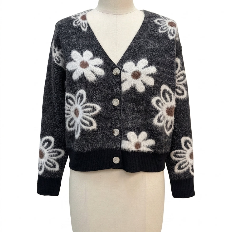 The Clothes Rack · Fashion Cardigan · S/M · Charcoal Floral Print