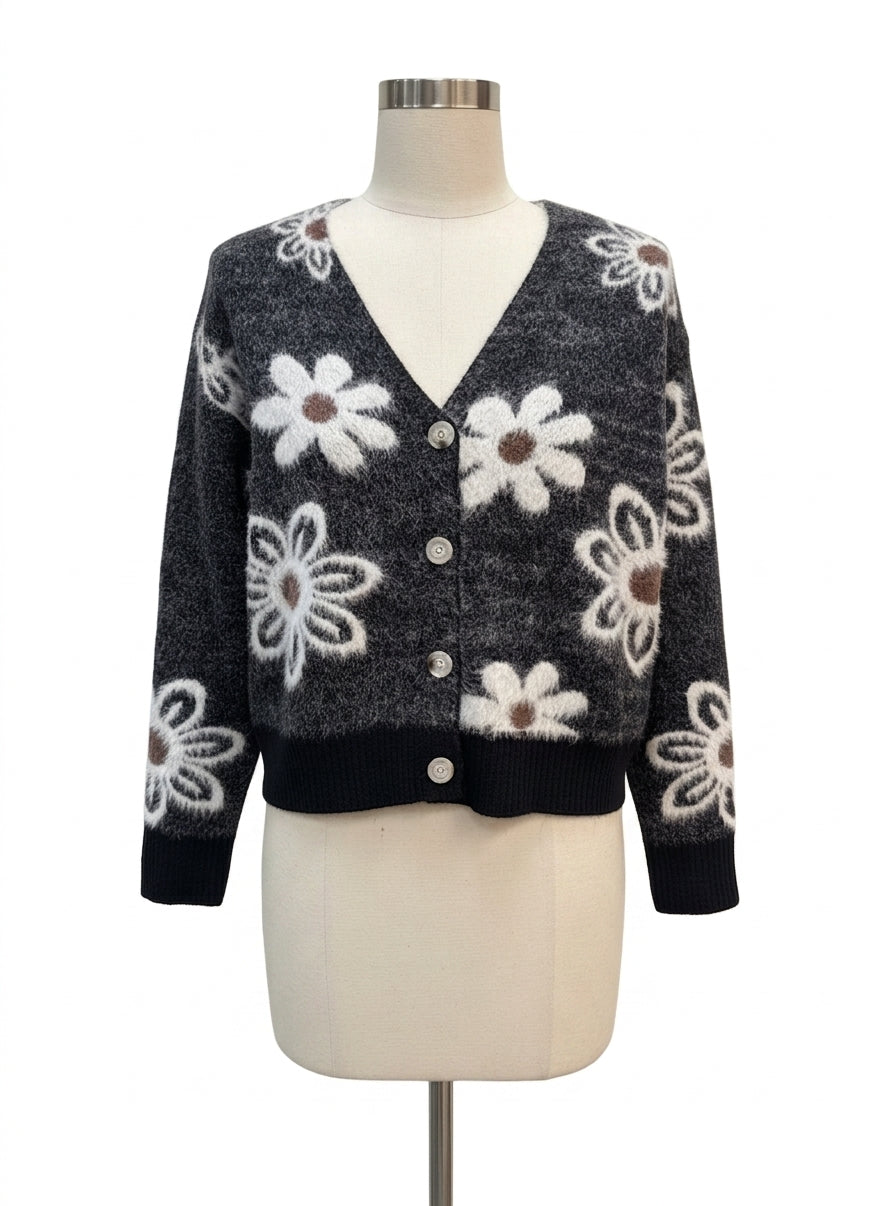 The Clothes Rack · Fashion Cardigan · S/M · Charcoal Floral Print
