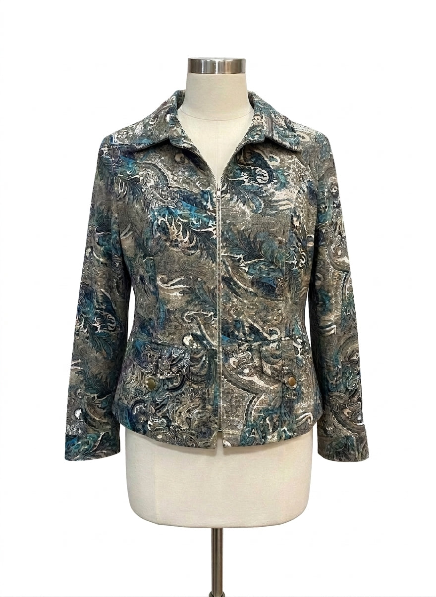 Chris&Banks · Paisley Print Zip-Up Jacket · Large · TealOlive