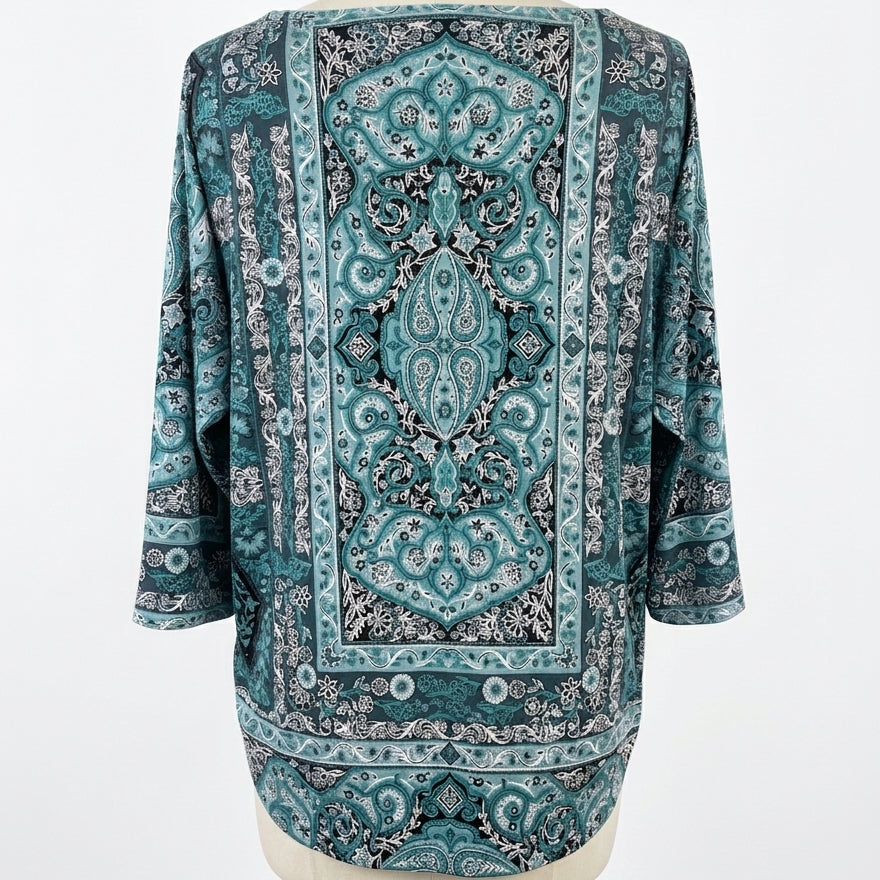 Charter Club · Tunic Top · 2X · Teal, Cream, Black Paisley