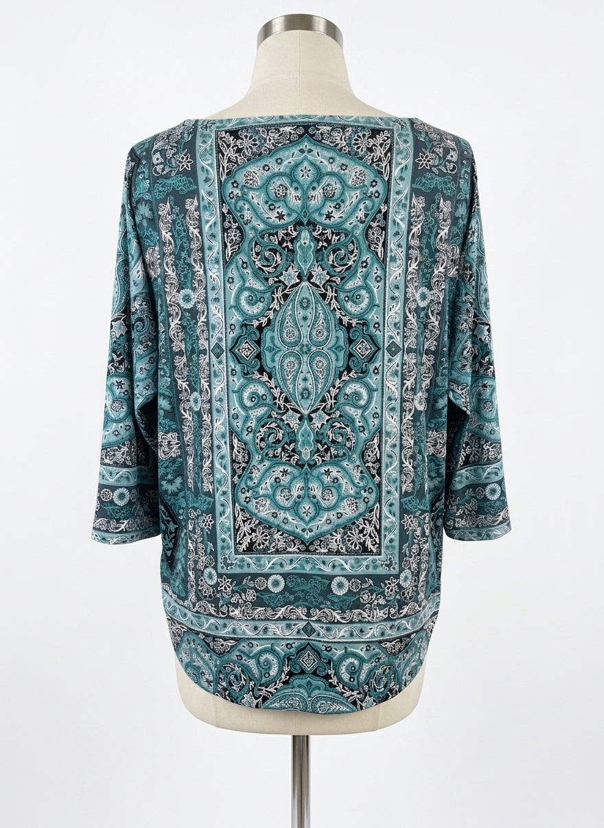 Charter Club · Tunic Top · 2X · Teal, Cream, Black Paisley