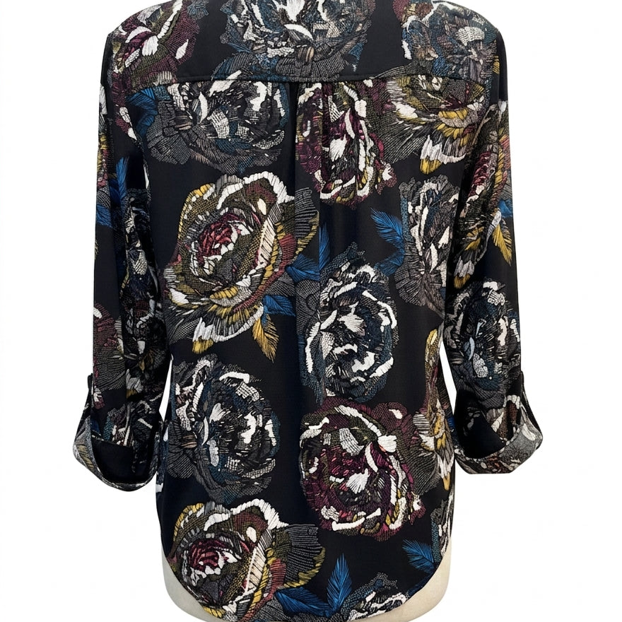 Cocomo · Roll Tab Shirt · Medium · Black Floral