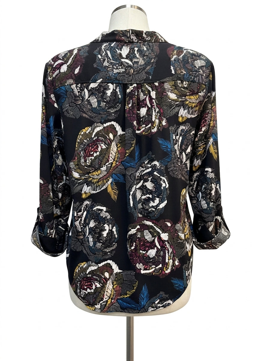 Cocomo · Roll Tab Shirt · Medium · Black Floral