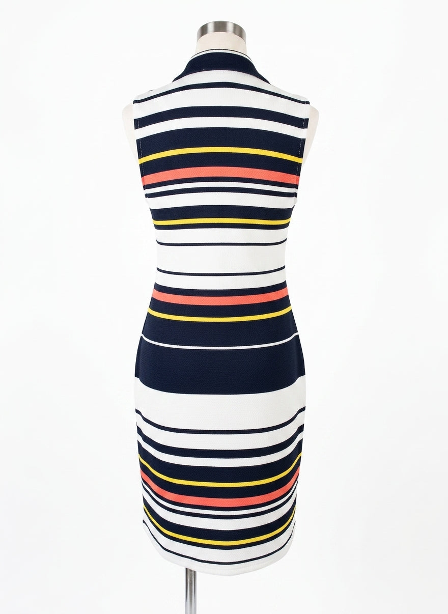 Haani · 1/4 Zip Dress · Large · Black Cream Striped