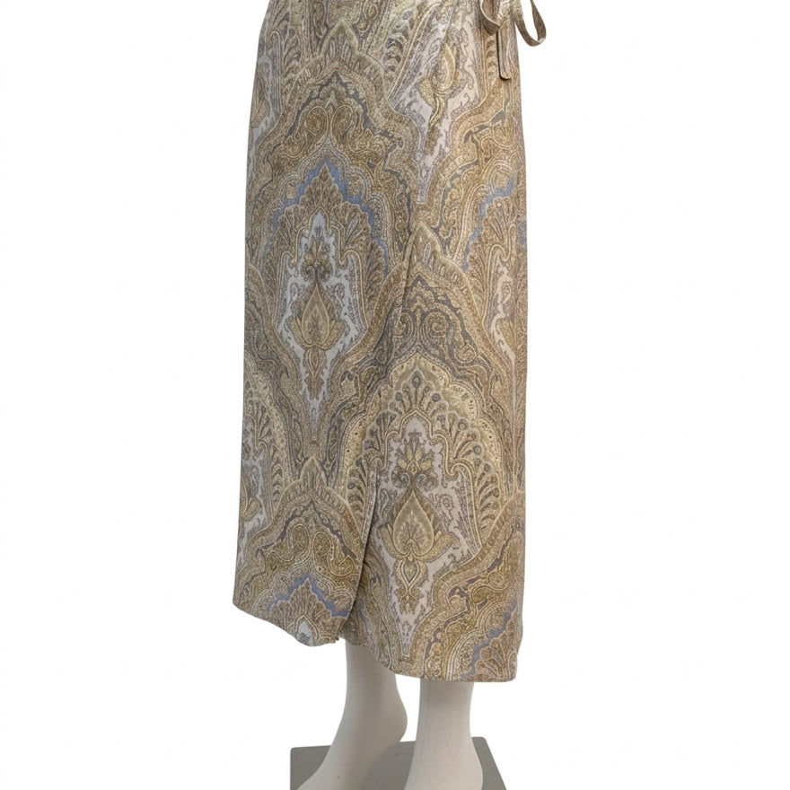 Brooks Brothers · Paisley Print Wrap Skirt · 14 · BeigeBlue