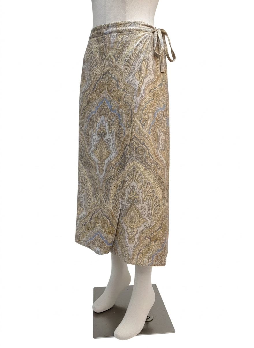 Brooks Brothers · Paisley Print Wrap Skirt · 14 · BeigeBlue