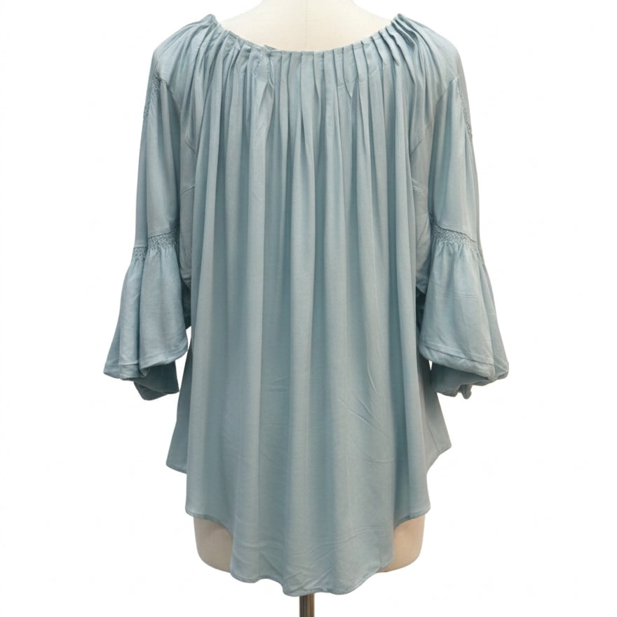 Sundance · 100% Rayon Peasant Top With Smocked Cuffs · Small · Aqua