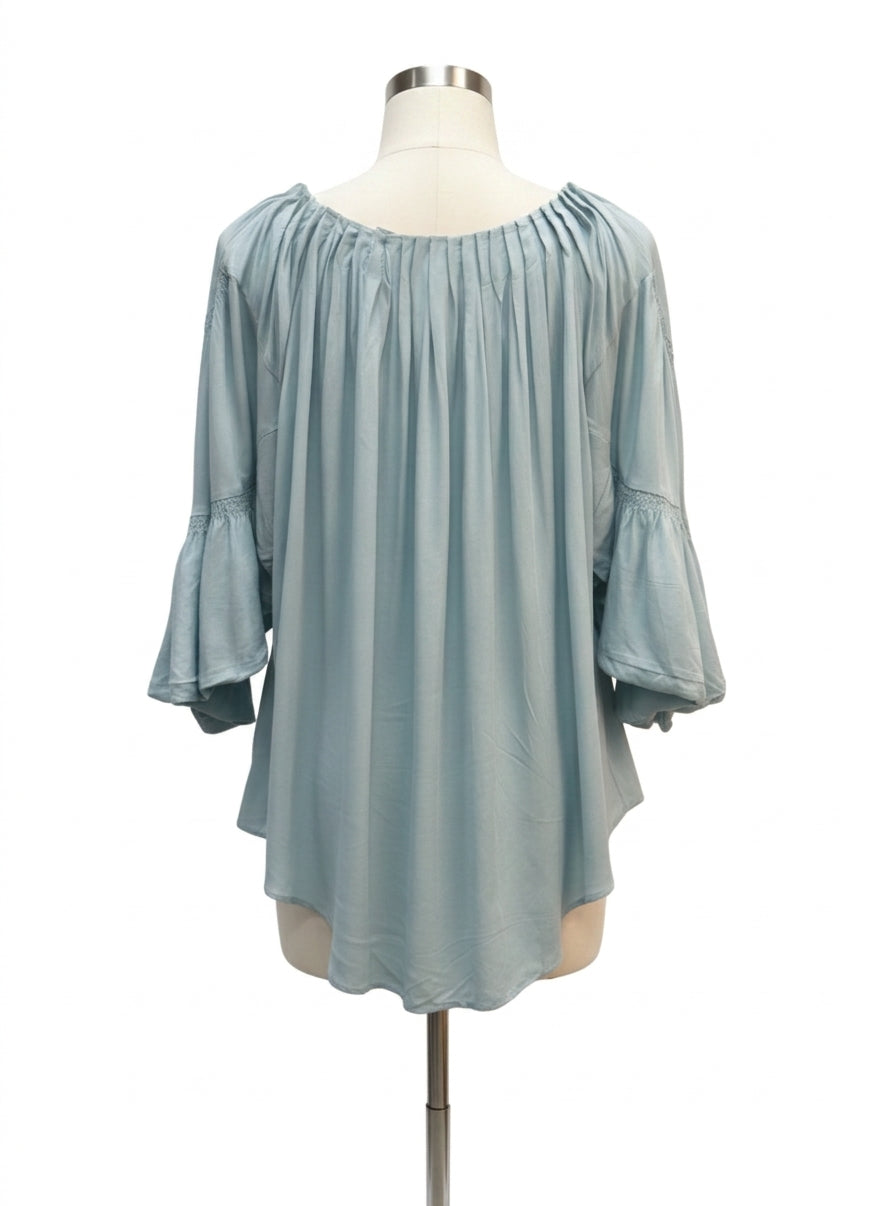 Sundance · 100% Rayon Peasant Top With Smocked Cuffs · Small · Aqua