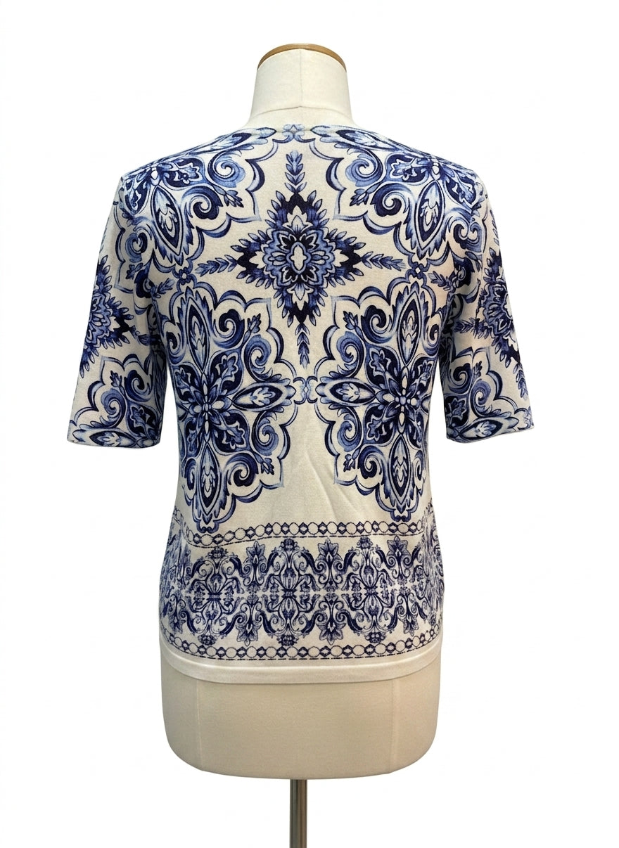 Talbots · Short Sleeve Cardi · Large · Blue/White