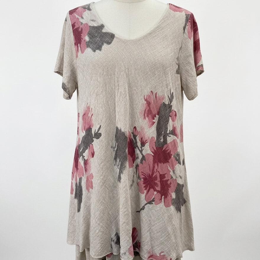 Made In Italy · ShortSleeve Dress · Small · Beige Floral