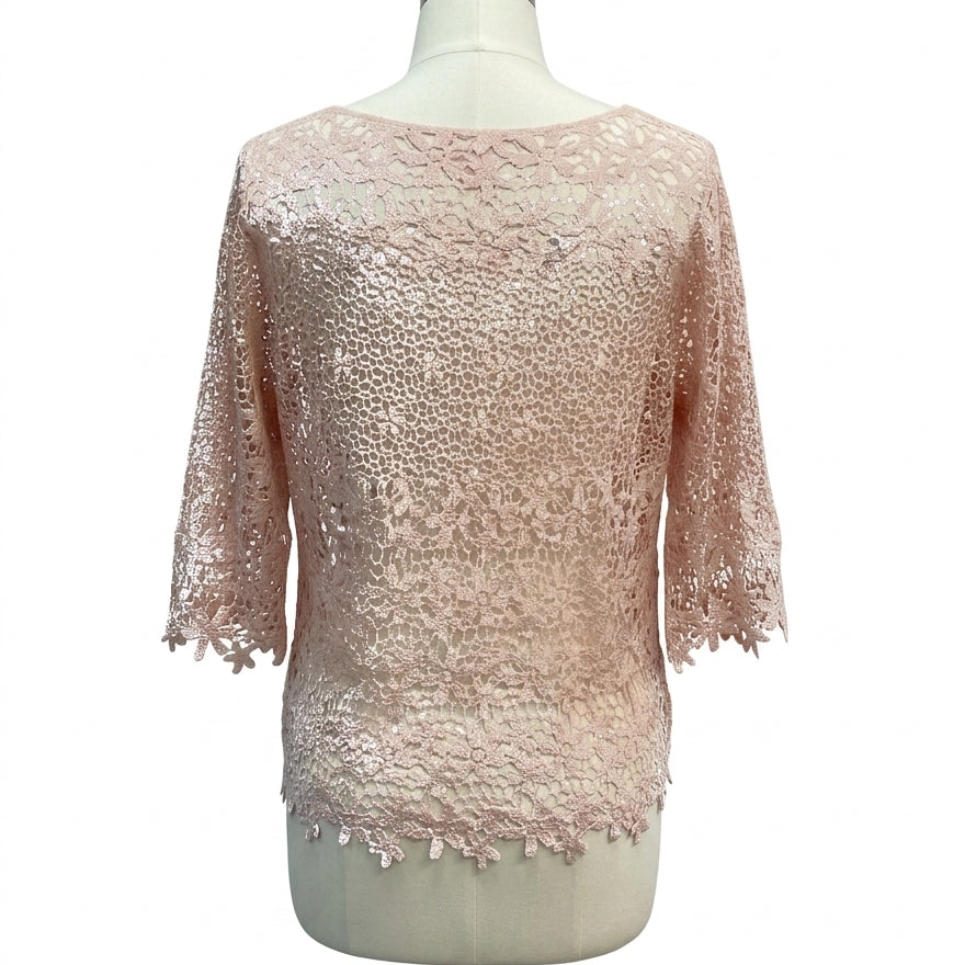Anthropologie · Floral Crochet Top Over Shell · Medium · Blush