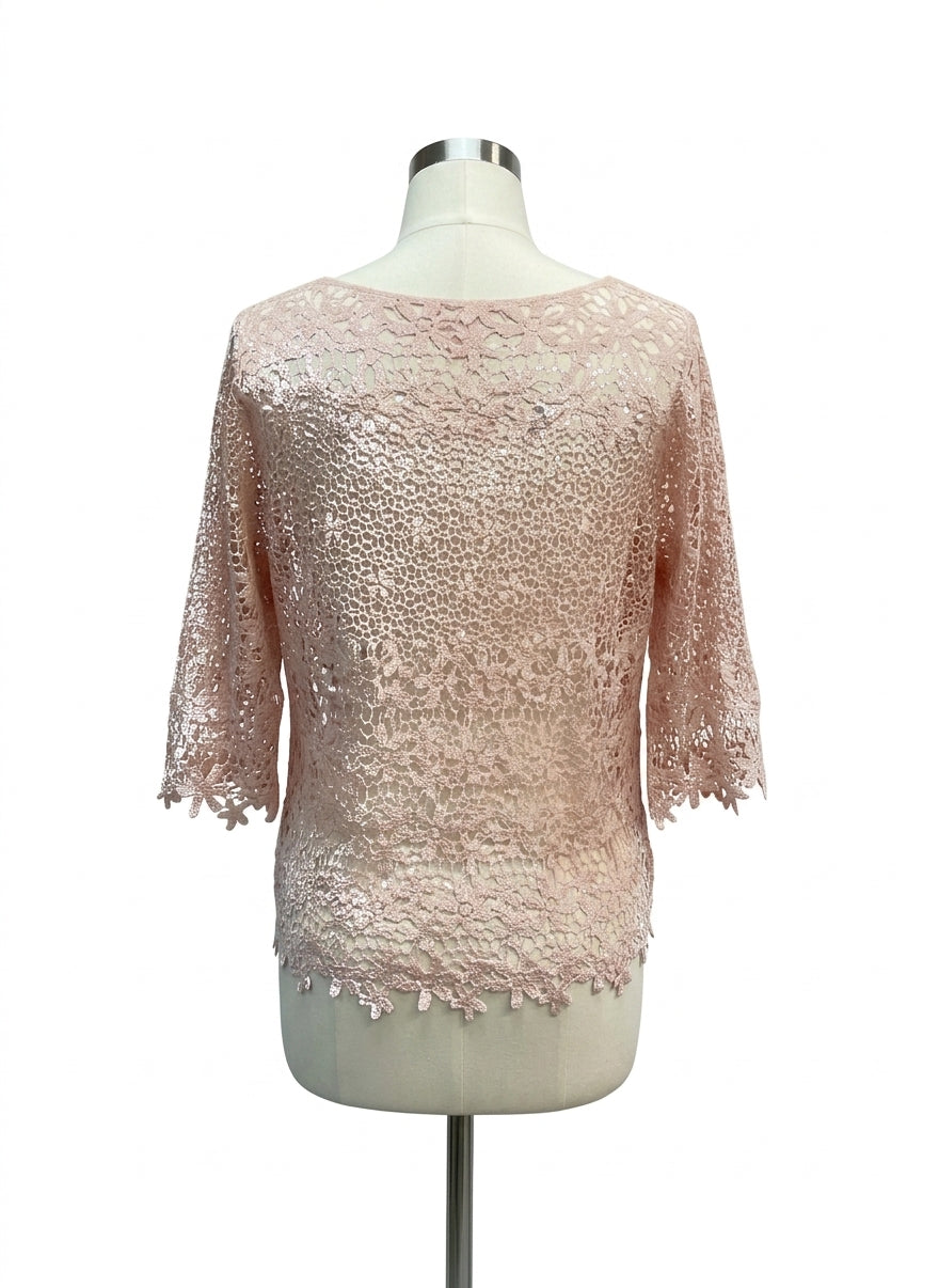 Anthropologie · Floral Crochet Top Over Shell · Medium · Blush
