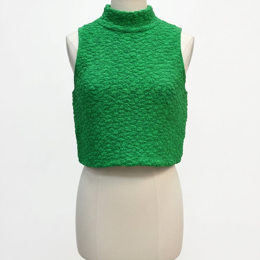 Anthropologie · Blue Tassel Sleeveless Mock Neck Cropped Top · Small · Green