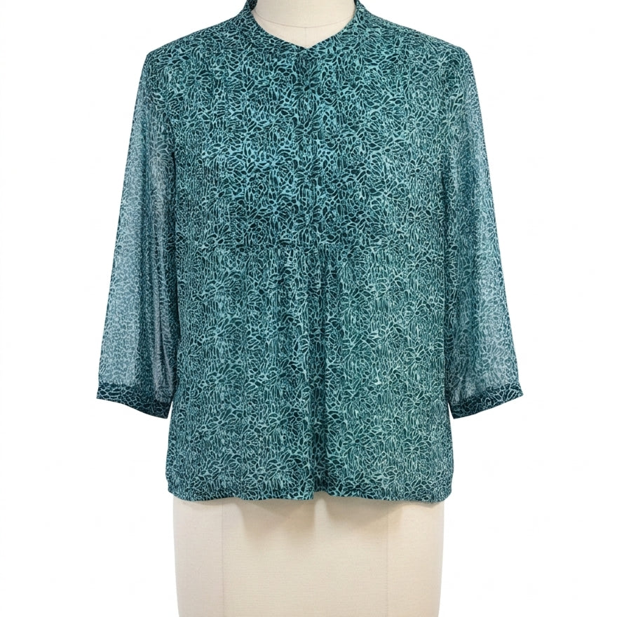 Liz Claiborne · Mesh Fabric Overlay Pleated · Large · TurqNavy