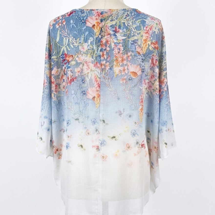 TCR · Charming Art Sleeveless Top with Sheer Topper · Large · Blue Floral
