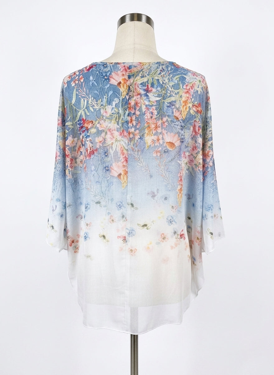 TCR · Charming Art Sleeveless Top with Sheer Topper · Large · Blue Floral