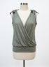 Anthropologie · Blue Tassel V-neck top with floral patches · Medium · SageGray